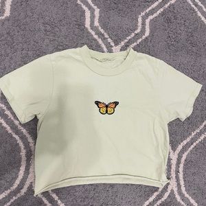 brandy melville green butterfly cropped t-shirt